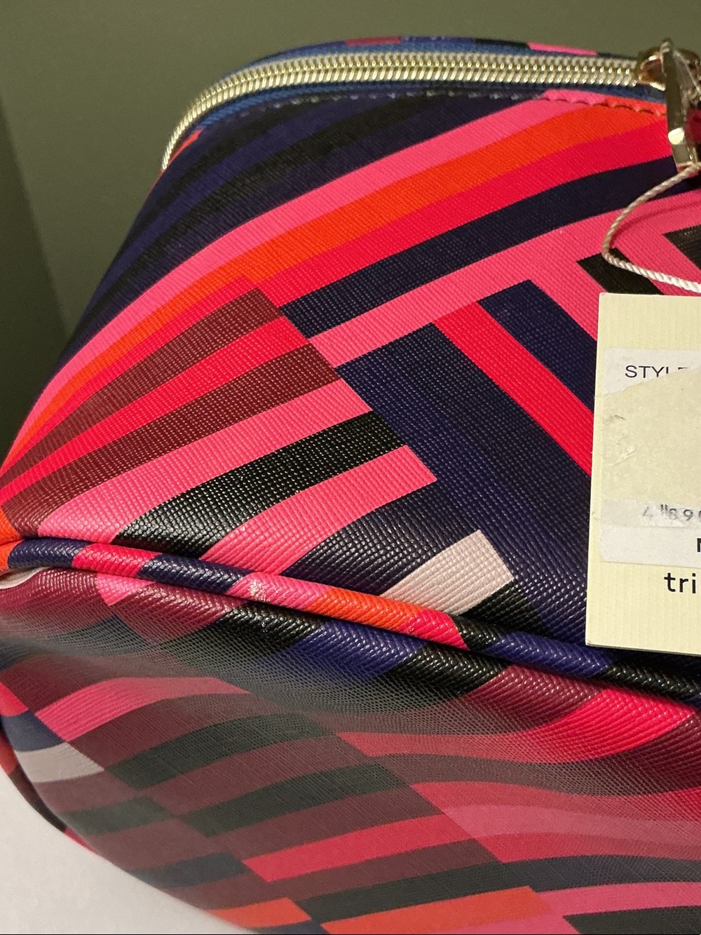 Trina Turk NWT Multicolor Striped Cosmetic Case Bag Pink Navy Coral Black White - Picture 7 of 9